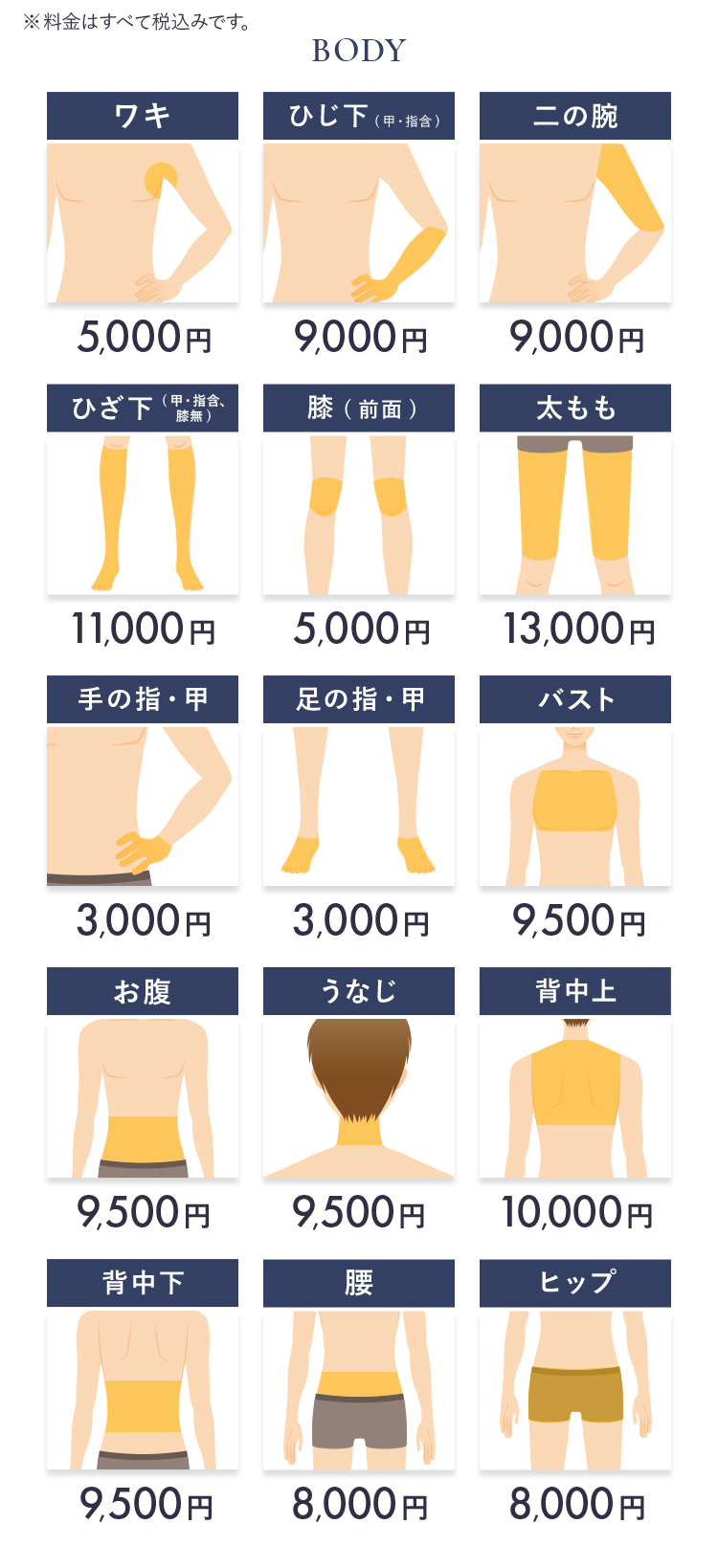 ボディー脱毛料金