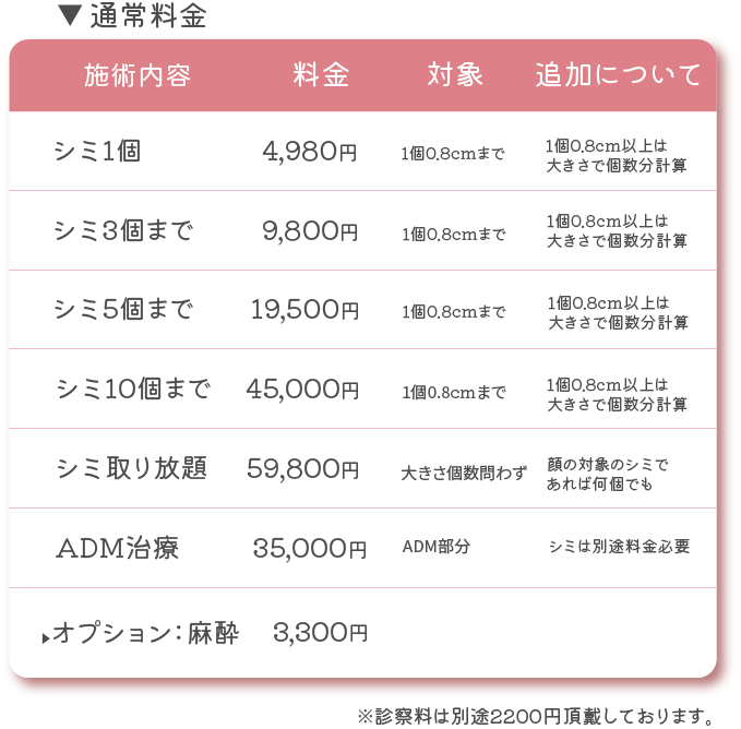 ピコレーザー料金1